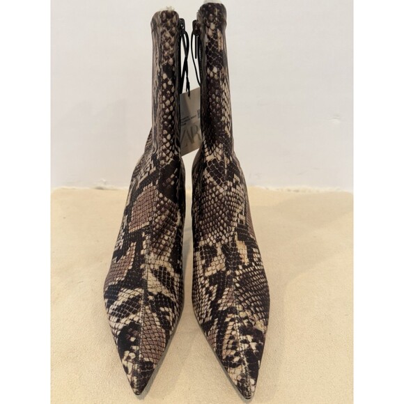 ZARA Women Boots Animal Snake Skin Heeled Pointed Toe Brown US 7.5 EUR 38 - Picture 6 of 13